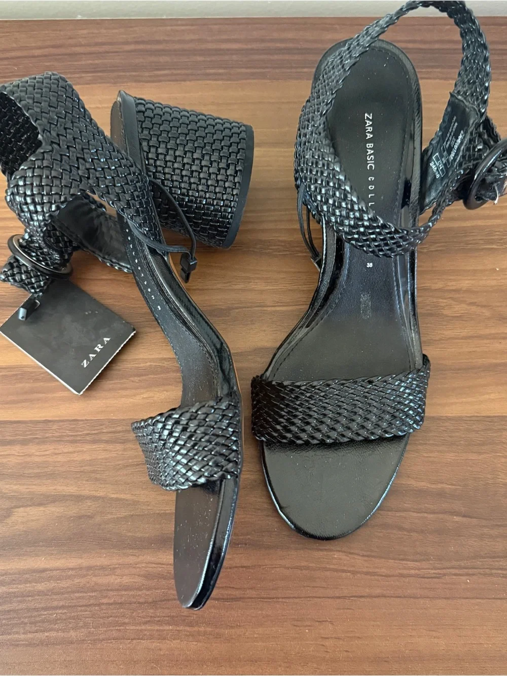 Zara Black Braided-Strap Heeled Sandals